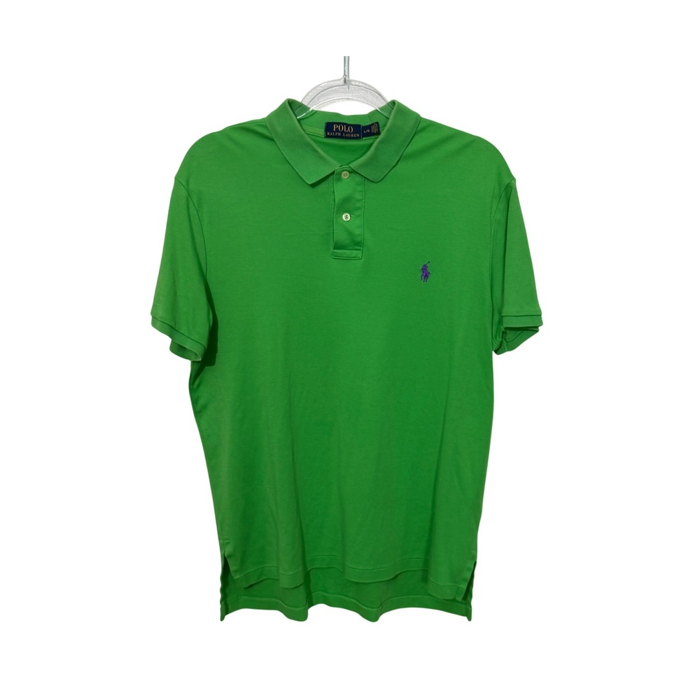 Polo Ralph Lauren Polo Shirt Mens Large Green Short Sleeve Purple Pony Logo